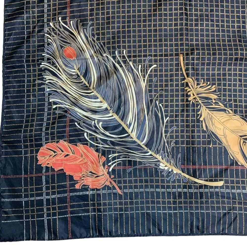 VINTAGE feathers black square scarf - Picture 3 of 7